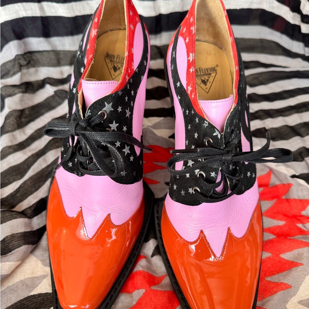 John Fluevog Star Patterned Heels - Pink and Orange